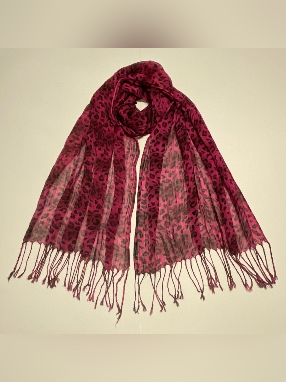 Women Pink & Black Animal Print Rectangle Scarf Wrap w/ Fringe 69x23